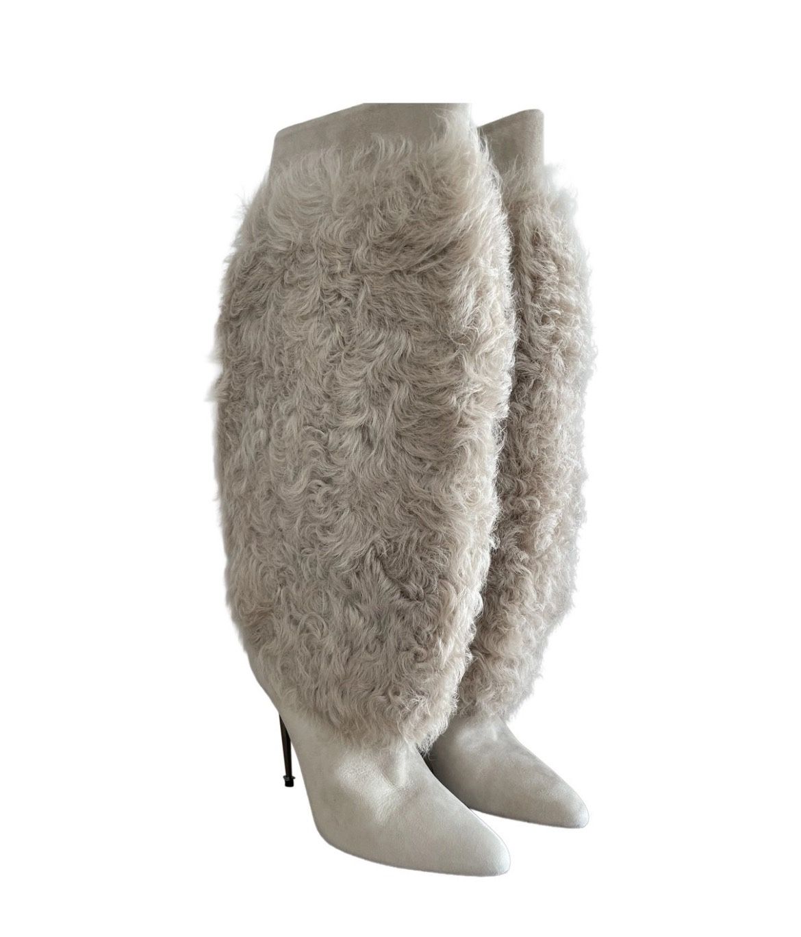 NEW Tom Ford Women's knee beige Boots with Metal Heel - Lamb FUR - ITALY - 37 EU