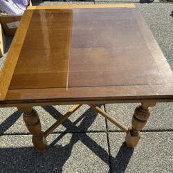 Antique Expandable Oak Table With Glass Top