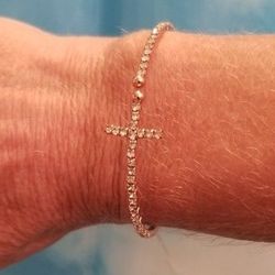 Rose Gold CZ Cross Bracelet 