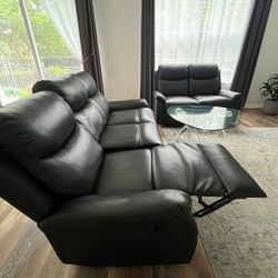 Black Leather Reclining Sofa Set – Like New!