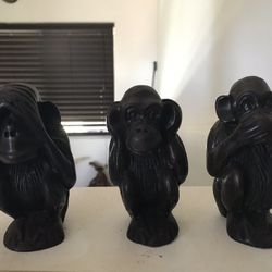 Monkey Statues Hear See Speak No Evil From Indonesia 