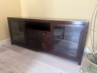 Dark Wood TV Console with Glass Doors