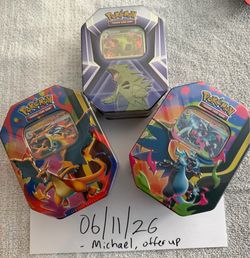 (2) Mega Charizard Tins (Mega Charizard X & Y) (1) Triple Whammy Tin [Tyranitar]