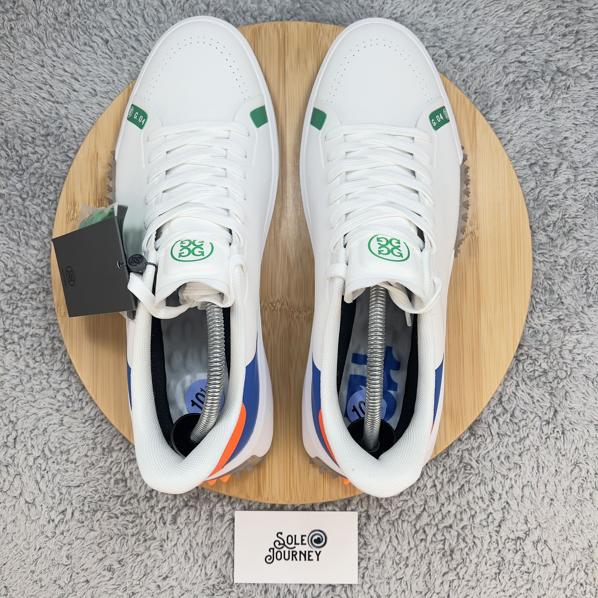 G/Fore G112 Golf Shoes Mens 10.5 White Blue Orange Leather Spikeless Turf Rated Golf