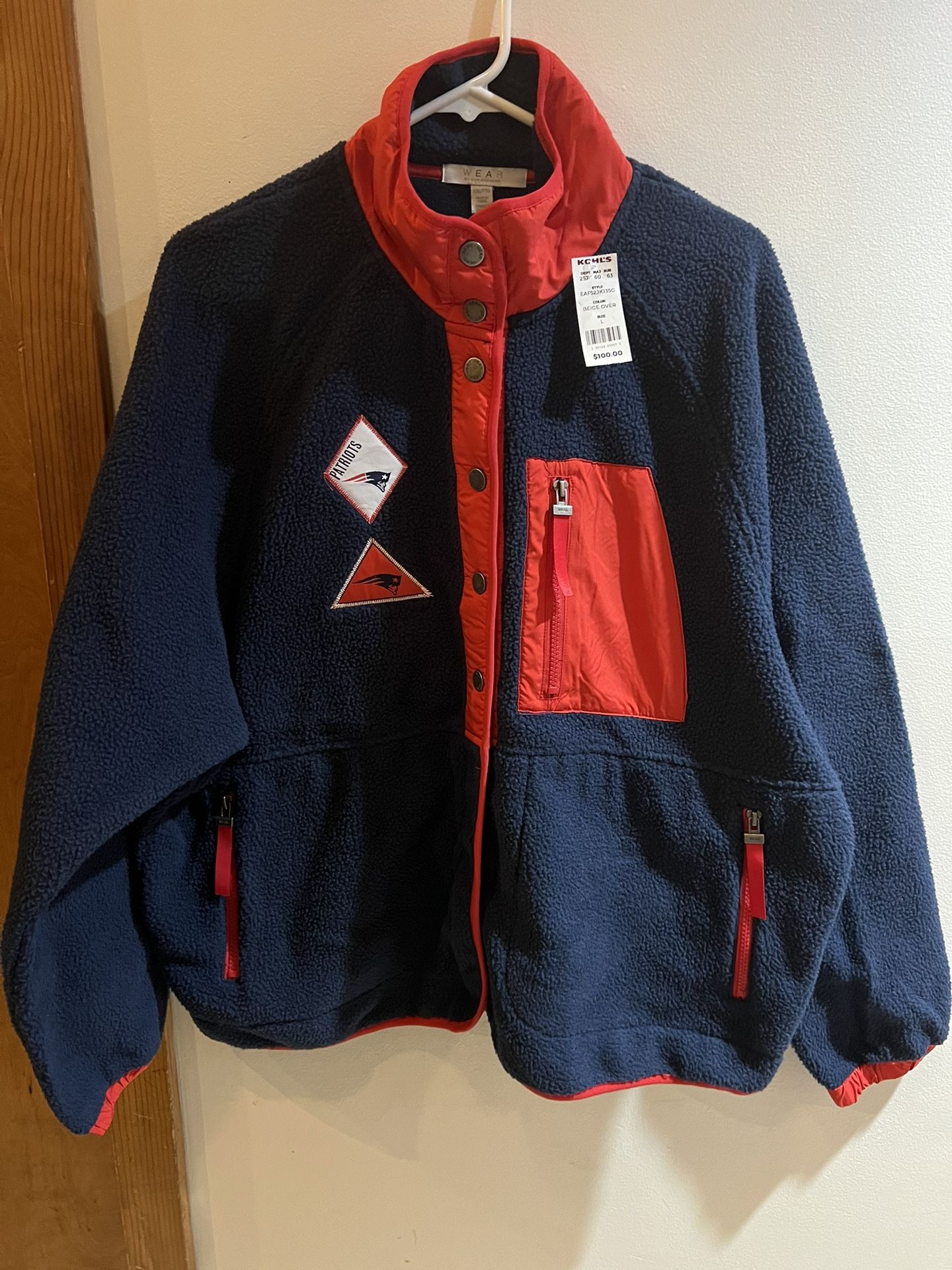 Women's WEAR by Erin Andrews New England Patriots Polar Fleece Raglan Full-Snap Jacket XXL