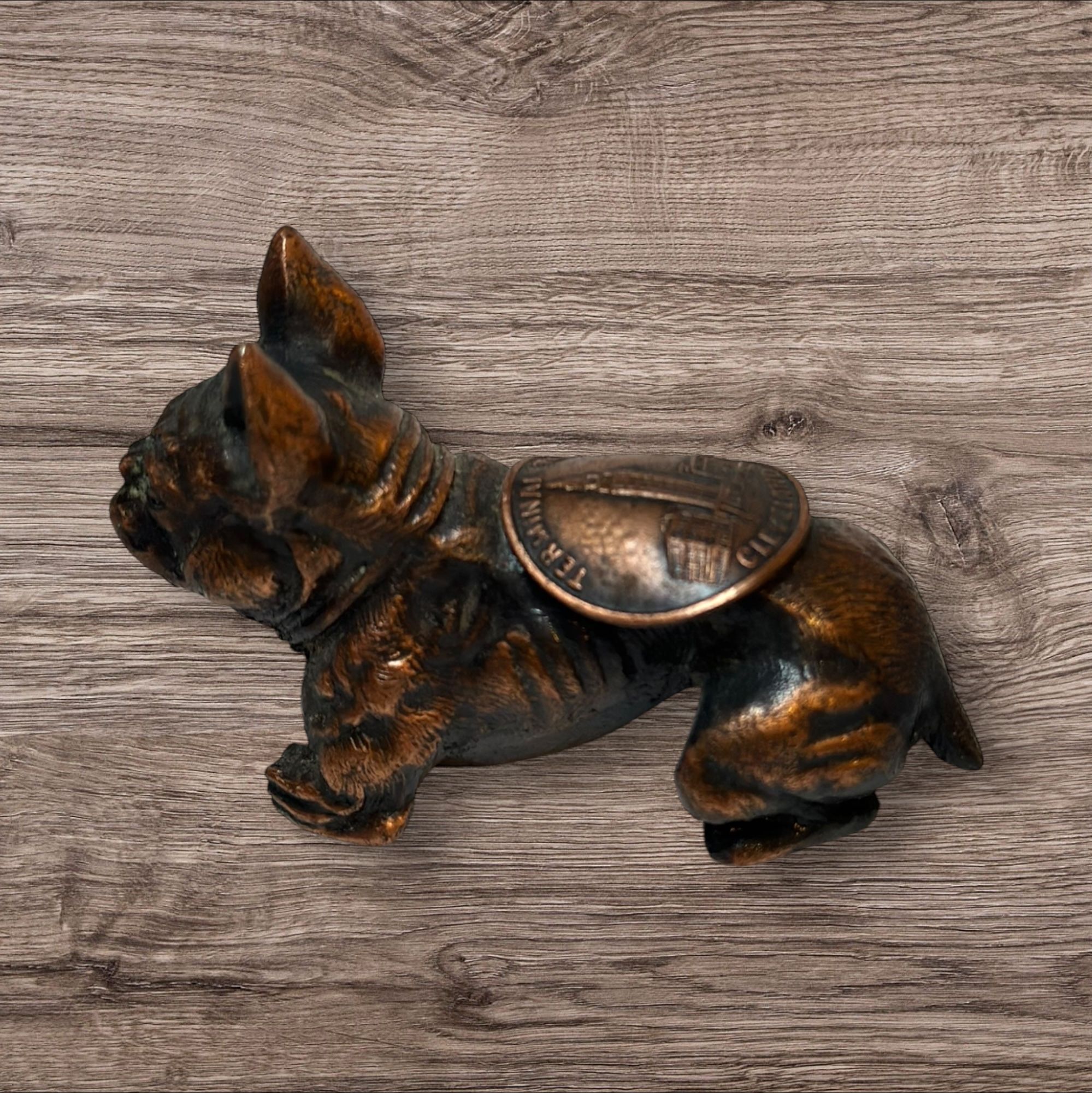 VTG Souvenir Small Solid Bronze Bulldog Terminal Tower Cleveland OH 1920s-1930s