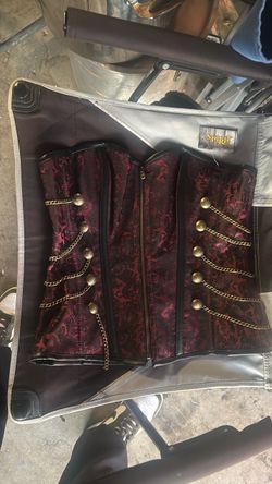 XL Spirit Gothic Brocade Corset with Gold Chains
