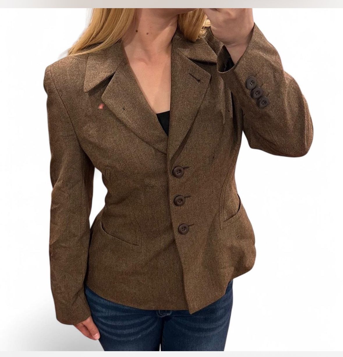 Rodney Vaughn Telford 100% Wool Made USA brown Button Down Blazer Jacket