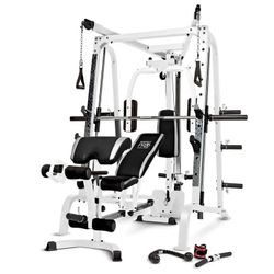 Marcy Pro Smith Cage Workout Machine Total Body Training Gym System, White