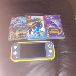 1 Switch Light With Protective Covering And 3 Pokemon Games