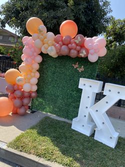 Balloon Garland with Green hedgewall backdrop