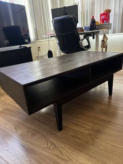 Dark Wood Coffee Table with Open Shelves