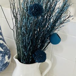 Beautiful Pitcher vase with blue dried twig bouquet 💐 