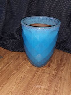 Large Faceted Ceramic Planter — 20.5" Tall — Turquoise Glaze
