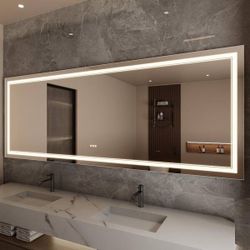 96 in. W x 36 in. H Rectangular Frameless Wall Mounted LED Bathroom Vanity Mirror in Silver