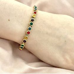 Colorful Vintage Rhinestone Gold Tone Bracelet 