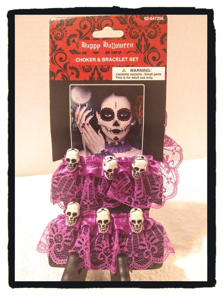 ☠️ Skull Design ☠️ Purple Lace Choker & Bracelet Set ~ OSFM (Adult) *NEW*