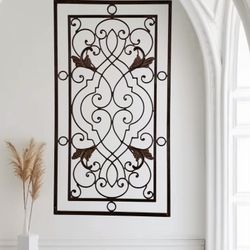 Vintage Wrought Iron Wall Panel 29.5"x16" Scroll Leaf Design Classic Home Decor