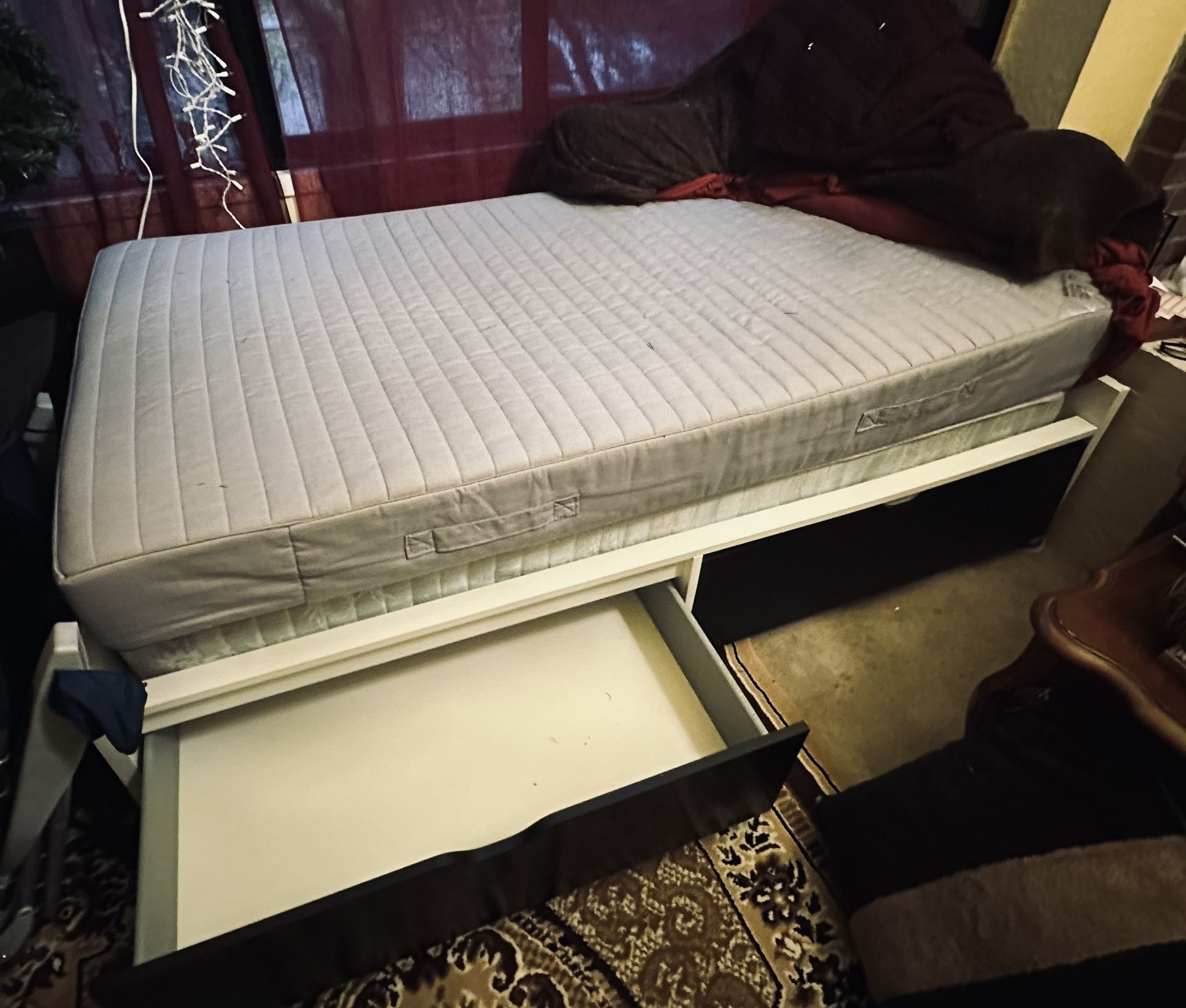 Twin Bed with 2 Mattress and Armrest Reading Pillow