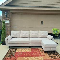 Light Beige Couch W/Ottoman- Free Delivery 
