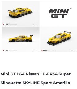 Mini GT 1:64 Nissan LB-ER34 Skyline Liberty Walk Amarillo