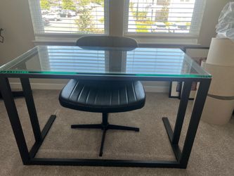 Crate & Barrel Glass Top Desk with Black Metal Frame