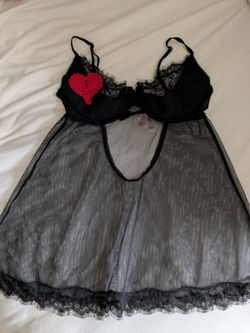 VICTORIA’S SECRET BLACK Mesh Lace Chemise Babydoll Women’s Size 36 D