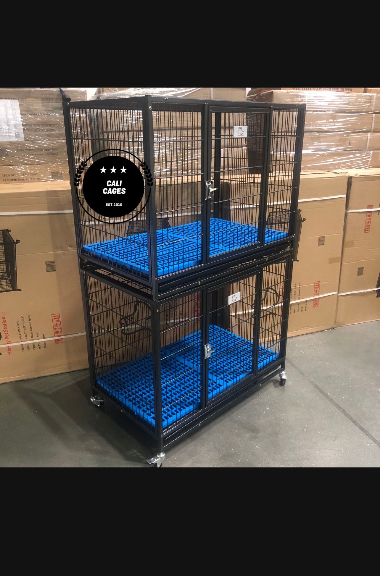 Double Stacked Dog Per Cage Kennel Size 37” Medium With Grid And