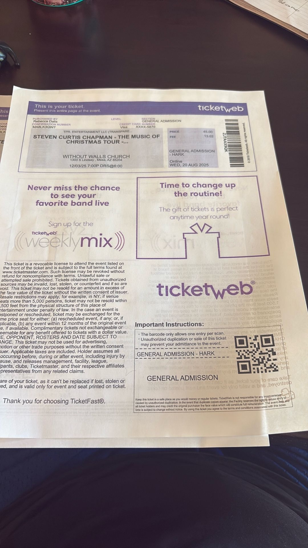 STEVEN CURTIS CHAPMAN TICKETS WEDNESDAY 12/3