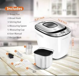 CROWNFUL Automatic Bread Machine, 2LB Programmable Bread Maker with Nonstick Pan and 12 Presets, 1 Hour Keep Warm Set, 2 Loaf Sizes, 3 Crust Colors, R