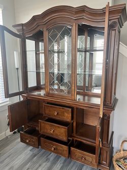 Large Wood China Cabinet with Glass Doors