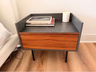 Modern Nightstand with Faux Dark Gray Marble top & Walnut Drawer