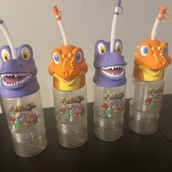 Disney Springs T-Rex Cafe Restaurant Purple Orange Dino Souvenir Drink Cups (4)