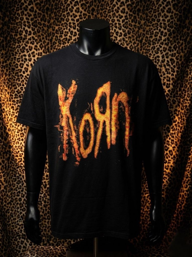 Oversized Korn Graphic Black Washed Out Band Tee T-Shirt Metal Music