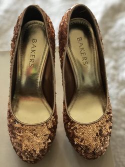 Brand: Bakers Name: Melinaseqn Style:3039 These Bronze sequenced beauties are a hit at any flashy party! Worn 2 times so they are almost new