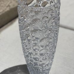 Czech Lead Crystal Vase Clear Tall, Button, Coin Heavy Glass 