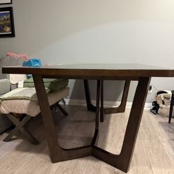 Burnt Black Oak Wood Tri Leg Base Dining Table