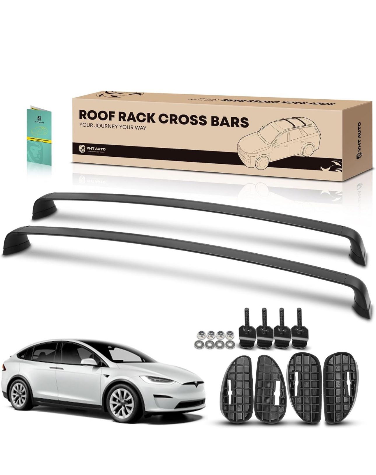 YHTAUTO 165 LBS Roof Rack Cross Bars w/Hardware Fit for Tesla Model Y 2020-2023, T6063 Aluminum CrossBars Anti-Rust with Black Matte Surface for Snowb