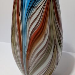 13" Multicolor Swirl Art Glass Vase Hand Blown Abstract Studio Decor Piece

