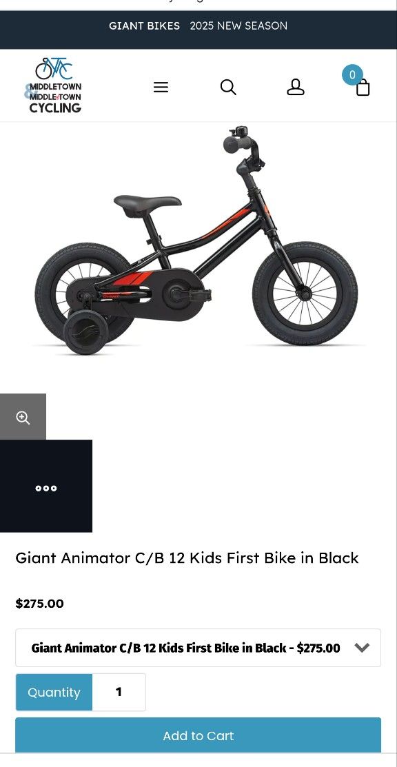 Giant Animator C/B 12 Kids First Bike in Black Excellent Condition