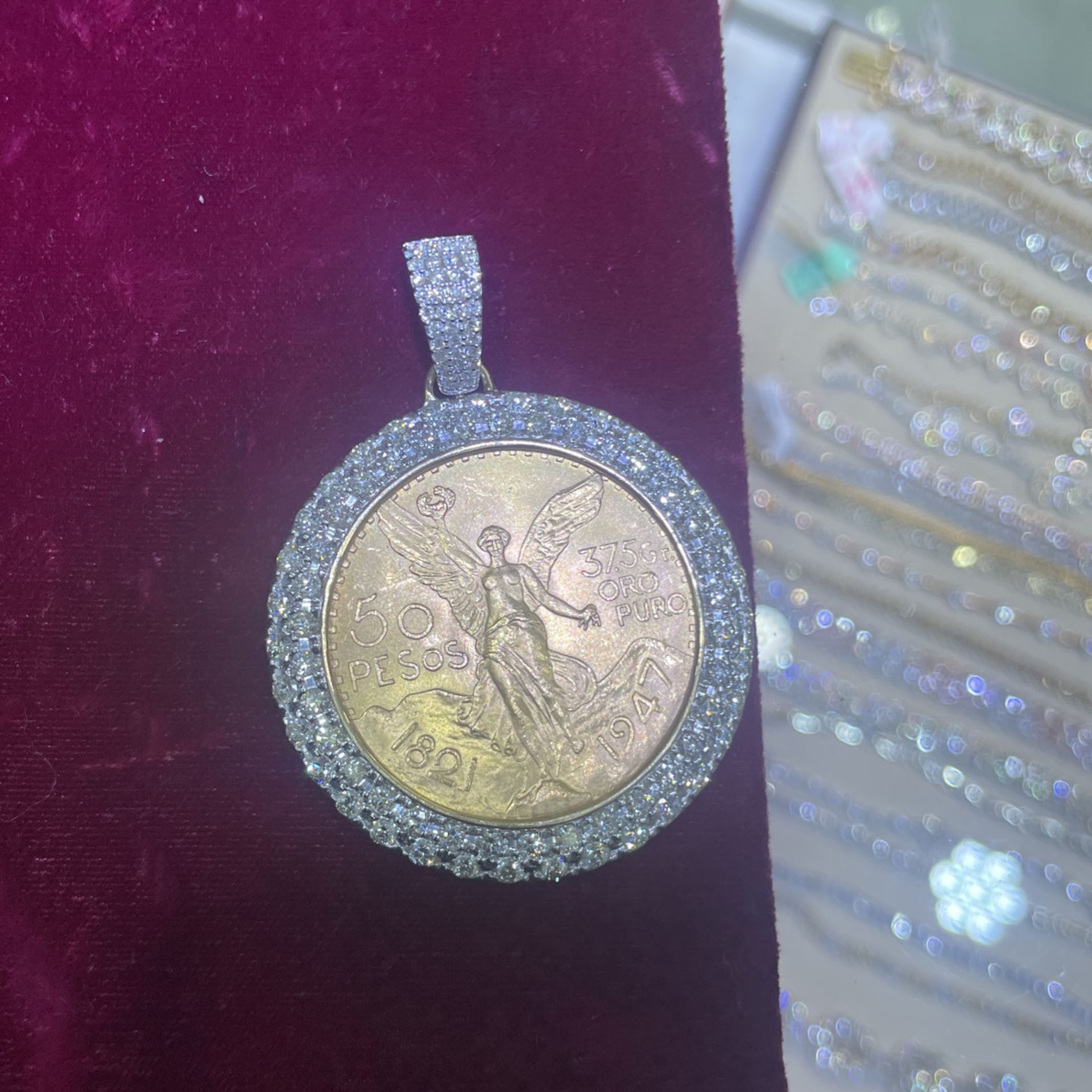 22k 50 Pesos With Diamond Bezel