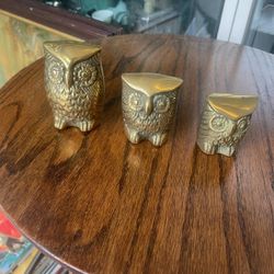 Vintage Brass Owl Owls Home Decor Boho Set Of Three Solid Brass 