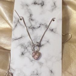 BEAUTIFUL New Sterling 1 TCW Natural Pink Sapphire Heart Necklace! 24”