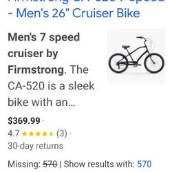 Mens Firmstrong 26" Cruiser Bike