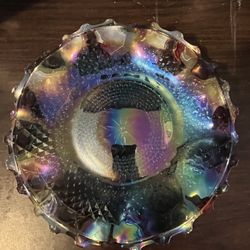 Carnival Glass Iridescent Diamond Cut Dish
