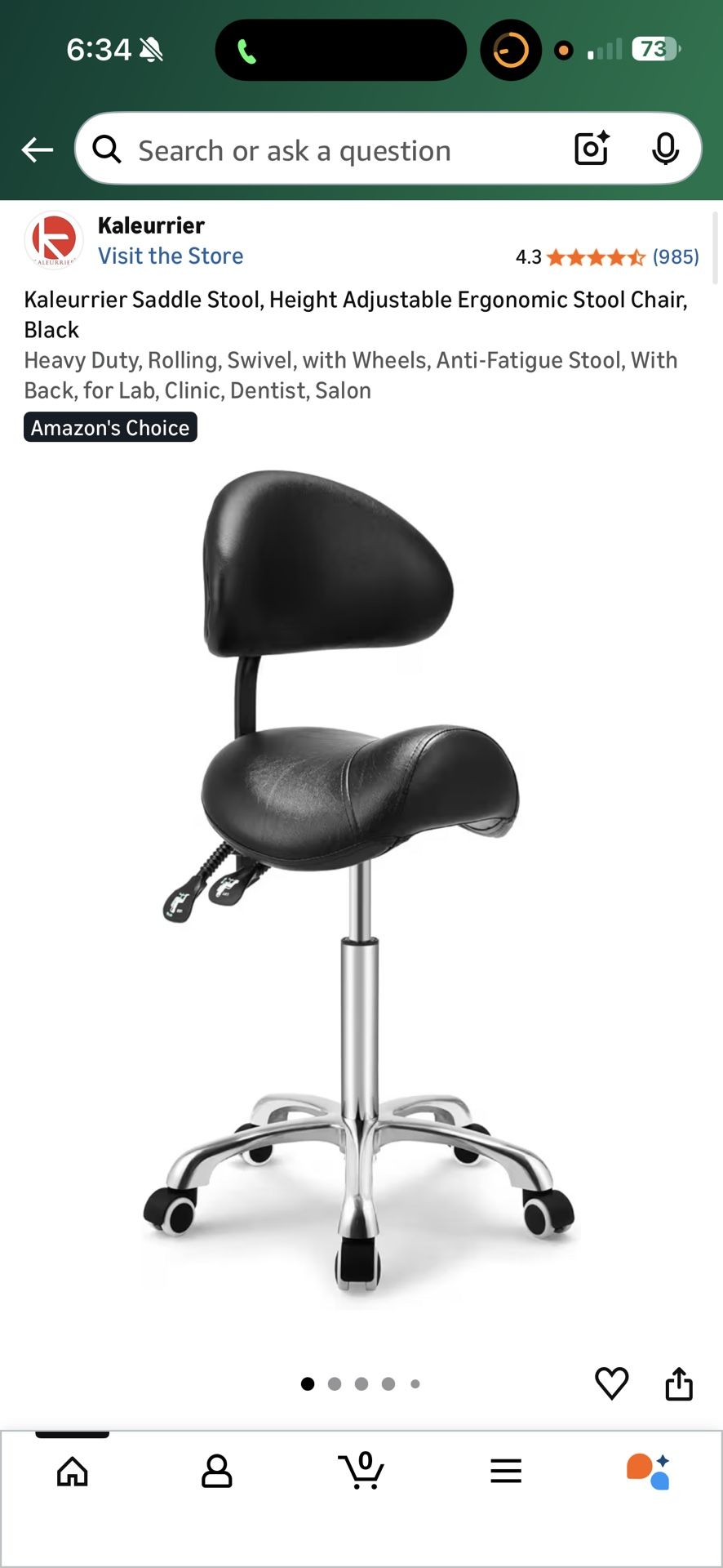 Brand New Black Height Adjustable Rolling Saddle Stool