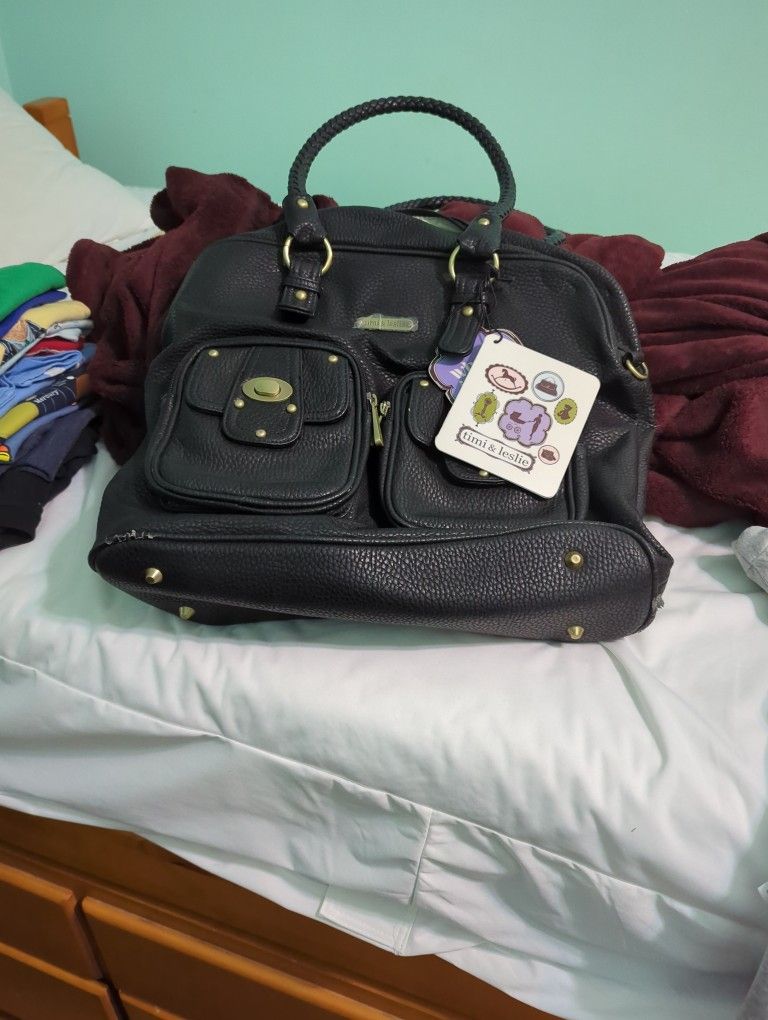 timi & Leslie black leather bag