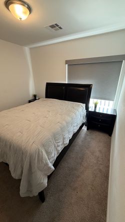 Queen- size bedroom set includes a queen-size bed frame, and 2 night stands