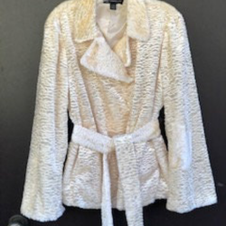 Womens Vintage 80s International Concepts (INC) Chapagne Faux Fur Coat with Waist Tie Size M