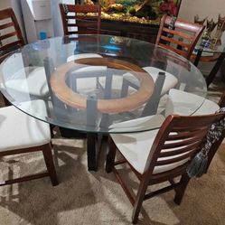 6 Chairs Glass Top Dinning Table 